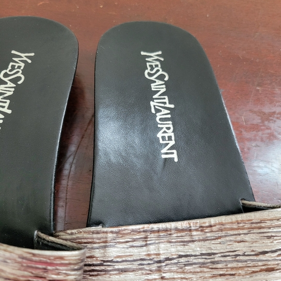 Yves Saint Laurent LSY low wedge slide on sandals neutral metallic black size 8 - Picture 4 of 9